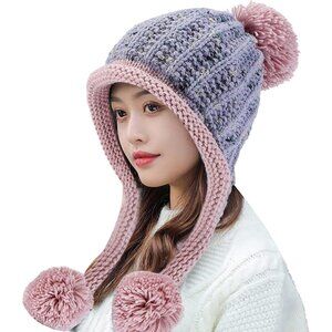 Women Lightgray Winter Peruvian Cover Ears Beanie Hat Ear Flaps Sherpa Snow